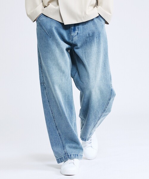 ABAHOUSE（アバハウス） ワイドパンツ ジーンズ DARTS DENIM カーブ 