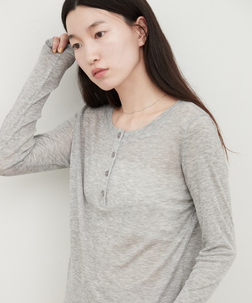 OFROOM ヘンリーネック tシャツ Sheer Layered Henley Top｜シアー
