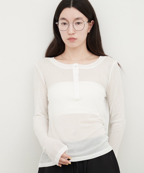 OFROOM ヘンリーネック tシャツ Sheer Layered Henley Top｜シアー