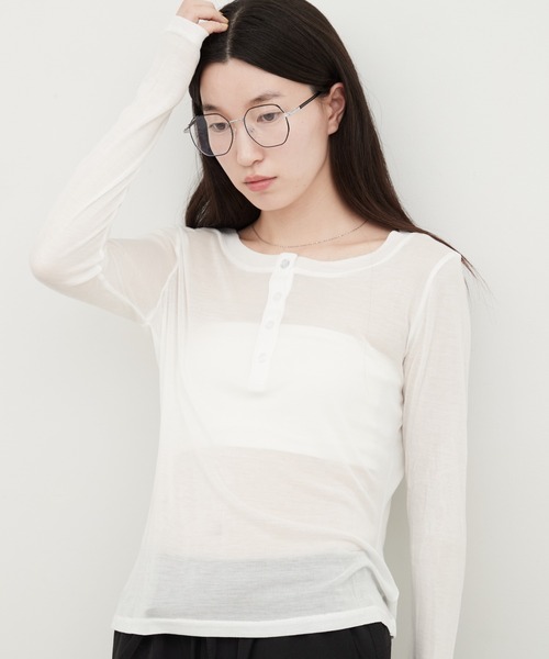 OFROOM ヘンリーネック tシャツ Sheer Layered Henley Top｜シアー