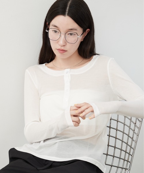 OFROOM ヘンリーネック tシャツ Sheer Layered Henley Top｜シアー