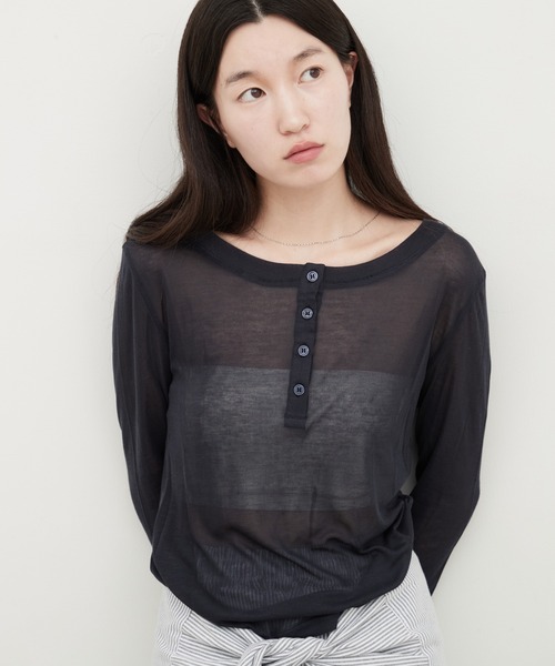 OFROOM ヘンリーネック tシャツ Sheer Layered Henley Top｜シアー