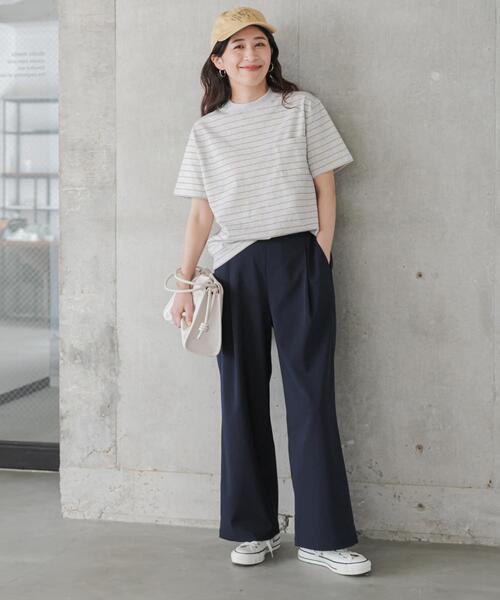uvカット ワイドパンツ パンツ 「3サイズ展開」「UR TECH」完声/涼フロントタックEZパンツ レディースの画像