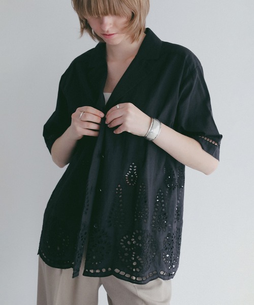 MANOF（マノフ） ブラウス シャツ CUT WORK LACE SHIRT レディース