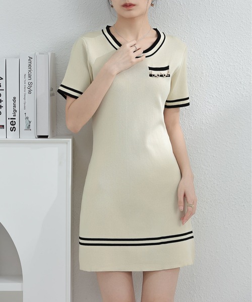 「MAISON DE THERESE」 ニットワンピース M ベージュ レディース_画像5