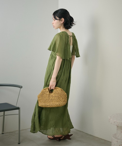 ワンピース 半袖 ramie back open long dress /ラミーバックオープン 