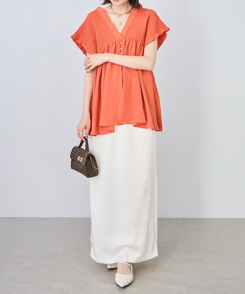 each alchemist チュニック 前後2WAY深Vネックシャーリングフレア