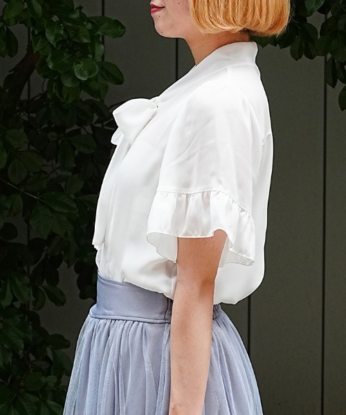 axes femme POETIQUE ブラウス シャツ 半袖 フレアスリーブボウタイ
