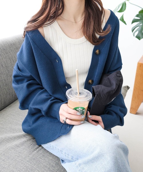 andme（アンドミー） カーディガン 長袖Vネックニットカーディガン