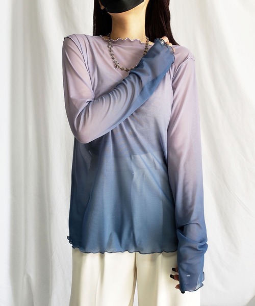 me+em select tシャツ グラデーションシアーメロートップス