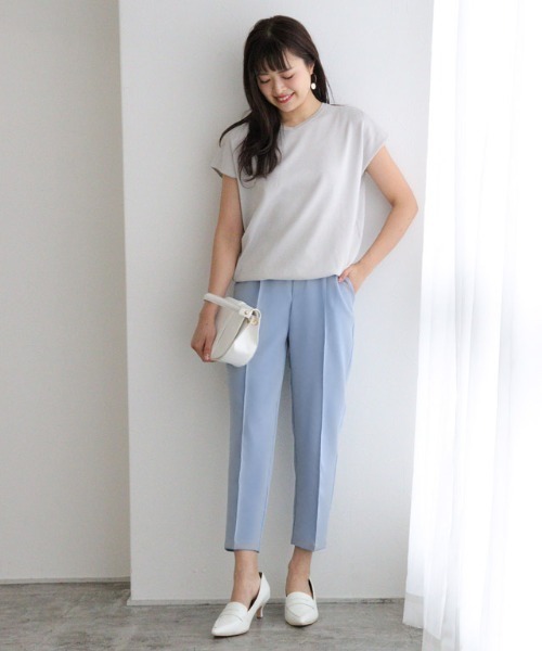uncrave WHITE メモリータフタテーパードパンツ