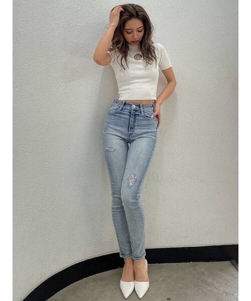 GYDA ハイウエストバインダーデザイン ダメージスキニーデニムパンツ GYDA（ジェイダ）の「ハイウエストバインダーデザイン ダメージ