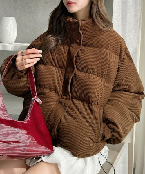   ブラウン ダウンジャケット　コーデュロイ Ada. ダウンコート ダウンジャケット コーデュロイ 中綿 ダウン