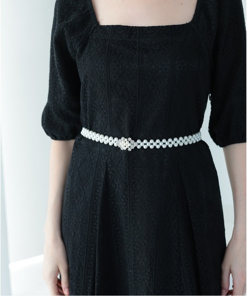 PREFERIR（プレフェリール） ベルト ひし形ビジュー パール ゴム