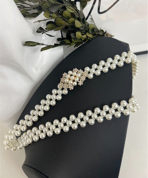 PREFERIR（プレフェリール） ベルト ひし形ビジュー パール ゴム