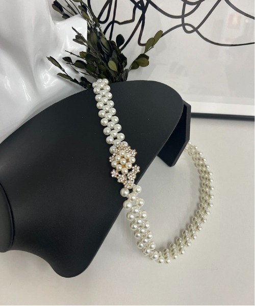 PREFERIR（プレフェリール） ベルト ひし形ビジュー パール ゴム