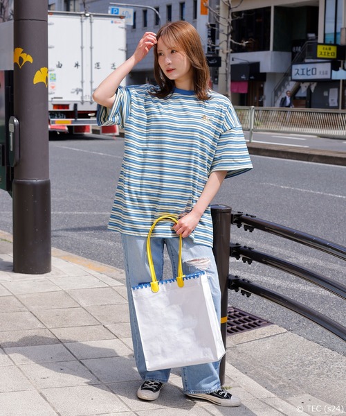2色 肩掛け風 半袖Tシャツ ボーダー ユニセックス 爽やか 春夏 tシャツ 「公式」トムとジェリー ボーダー半袖Tシャツ ユニ