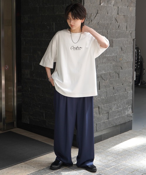 tシャツ 25SS ナチュラルドレープ とろみ肌感 ワンポイント刺繍 ビッグシルエット半袖Tシャツ カットソー ユニセックス「Confirm」 メンズ | Confirm | 09