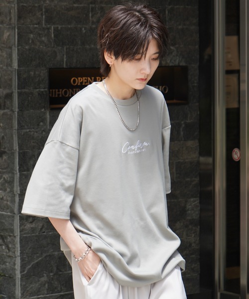 tシャツ 25SS ナチュラルドレープ とろみ肌感 ワンポイント刺繍 ビッグシルエット半袖Tシャツ カットソー ユニセックス「Confirm」 メンズ | Confirm | 23