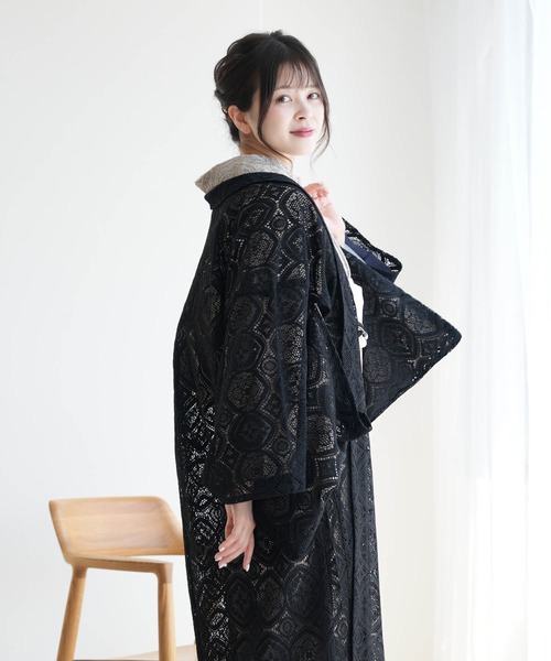 utatane 着物 羽織 レース ニコアンティーク ブラックの幾何学レース 