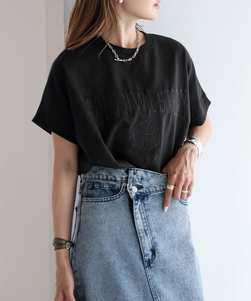 tシャツ カレッジ刺繍ピグメントスウェットTシャツ レディース | Bonjour Sagan | 01