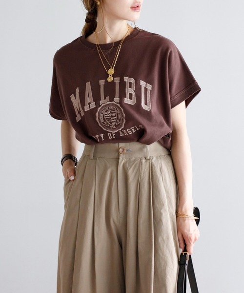 Bonjour Sagan（ボンジュールサガン） tシャツ カレッジ刺繍ピグメント