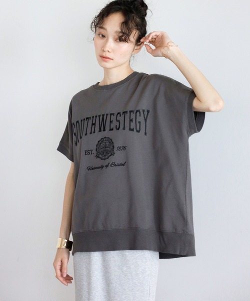 3点同梱／BONJOUR SAGAN ／カレッジ刺繍ピグメントスウェットTシャツ Bonjour Sagan（ボンジュールサガン） tシャツ カレッジ刺繍ピグメント