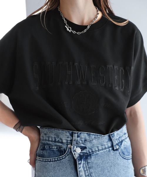 tシャツ カレッジ刺繍ピグメントスウェットTシャツ レディース | Bonjour Sagan | 10