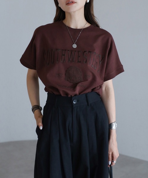 tシャツ カレッジ刺繍ピグメントスウェットTシャツ レディース | Bonjour Sagan | 17