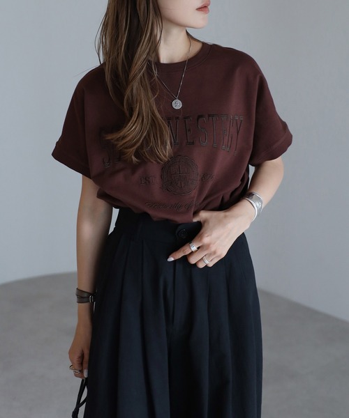 tシャツ カレッジ刺繍ピグメントスウェットTシャツ レディース | Bonjour Sagan | 19