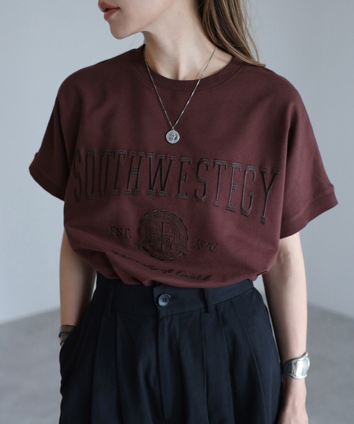 tシャツ カレッジ刺繍ピグメントスウェットTシャツ レディース | Bonjour Sagan | 24