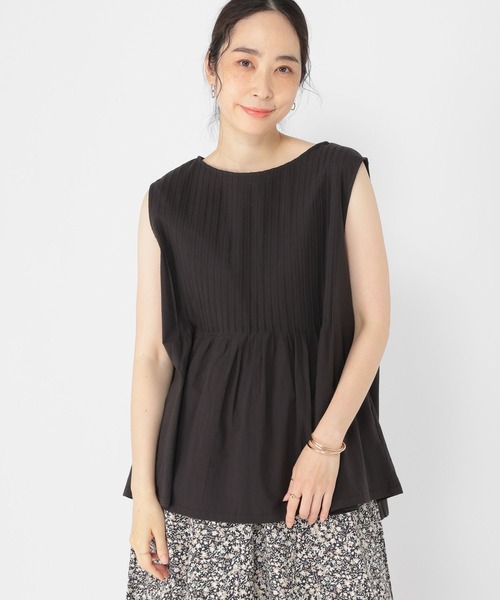 【美品】maison de soil　ピンタックフレンチスリーブ　シャツ maison de soil 」 オーガニック ボイル クルーネック フレンチ