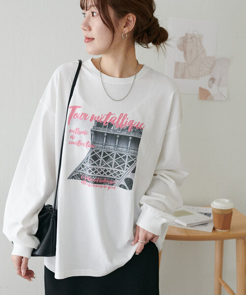 tシャツ フォトロンT レディース 楽天市場】ロンT トップス レディース オフホワイト グレー