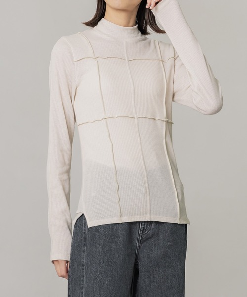 tシャツ ハイネックメローリブTOP レディース