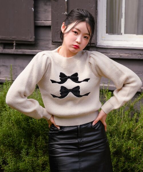 Emsexcite（エムズエキサイト） ニット セーター ダブルリボン刺繍NTPO
