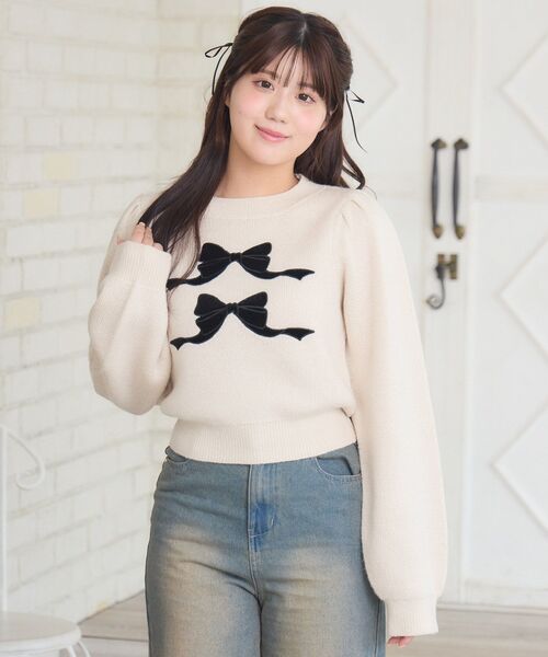 Emsexcite（エムズエキサイト） ニット セーター ダブルリボン刺繍NTPO