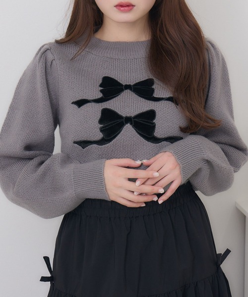 Emsexcite（エムズエキサイト） ニット セーター ダブルリボン刺繍NTPO