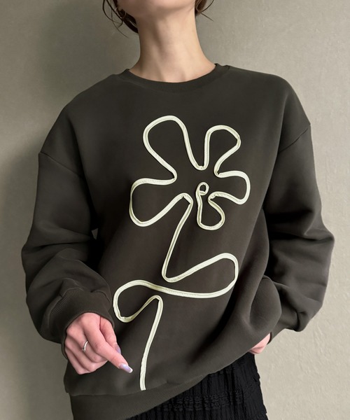 JUNOAH（ジュノア） トレーナー スウェット フラワー柄裏起毛プル