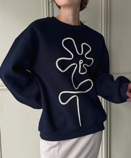 JUNOAH（ジュノア） トレーナー スウェット フラワー柄裏起毛プル