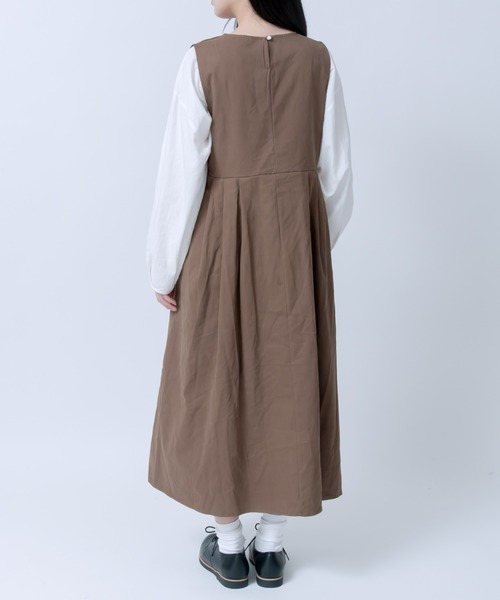LOSUCA ワンピース コットンツイル切替えギャザーノースリーブ