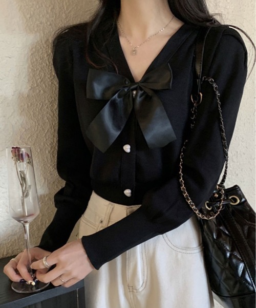 【値下げ】リボンやハートレース使いが可愛い♡カーディガン Lace Ladies（レースレディース） カーディガン 立体 ハート ラウンド