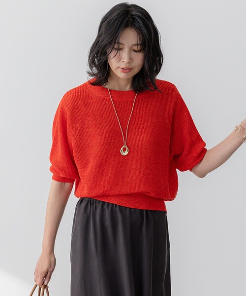 25SS／極美品 23区 ピュアリネン パフスリーブ ニット 杏さん着用 38 23区 ニット セーター 「杏さん着用」ピュアリネン パフスリーブ