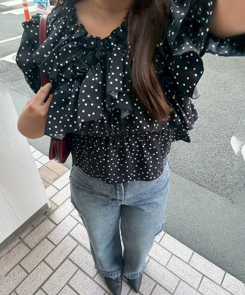 新品未使用✩︎ROUS❤︎袖フリル ブラウス❤︎ブラック MA*RS】レースフリル姫袖ブラウス - ブラック size-F | 地雷系・量産型