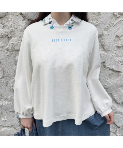 PINK HOUSE tシャツ ネモフィラ刺繍使いロゴカットソー