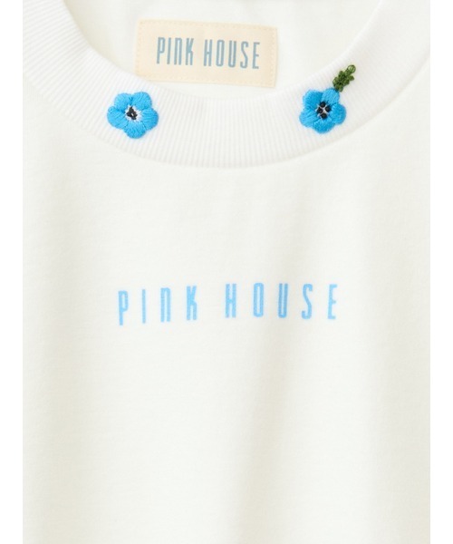 PINK HOUSE tシャツ ネモフィラ刺繍使いロゴカットソー