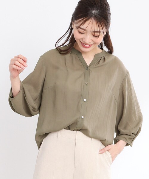 ブラウス シャツ 「夏SALE／接触冷感／マシンウォッシュ可／セットアップ可」スリーブディティールブラウス レディース