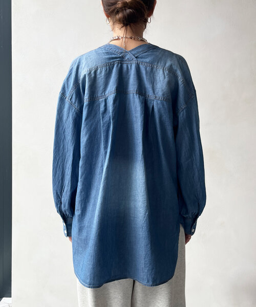 DouDou ブラウス シャツ シアーデニムVVシャツ レディース