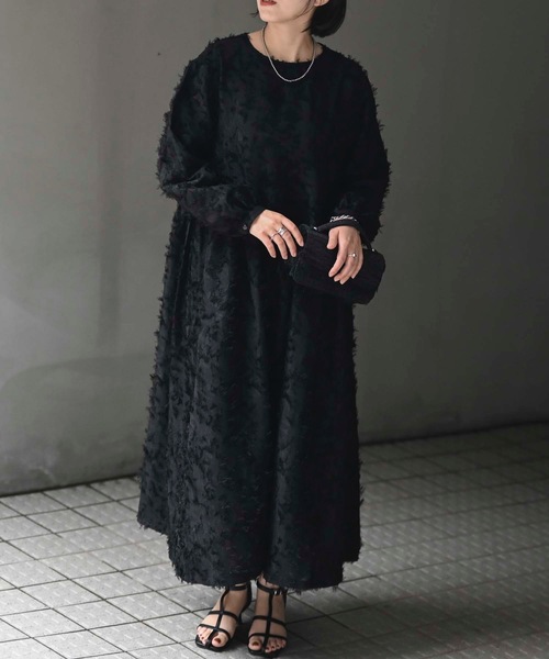 ＆HALF ワンピース フリンジロングドレス（ボリューム/ルーズ