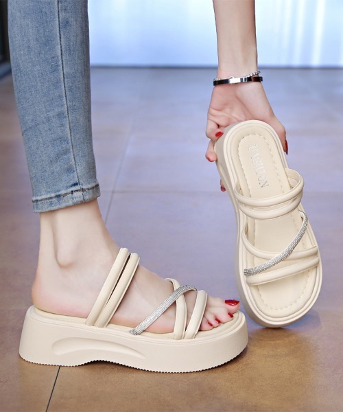☆美品☆【Yello】インク プラットフォームサンダル (L) 厚底 ストラップ miniministore（ミニミニストア） サンダル 厚底サンダル クロス