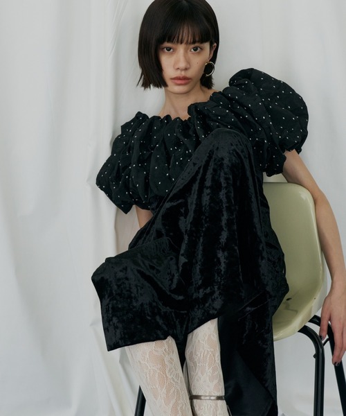 新品 ANDRESD クラウドライクバルーントップス ブラック M ANDRESD カーディガン 夏 半袖 クラウドライクバルーントップス